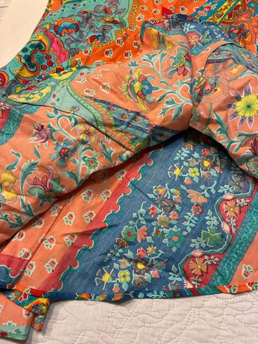 Vintage Bright Paisley Floral Patchwork Print A-Line Skirt